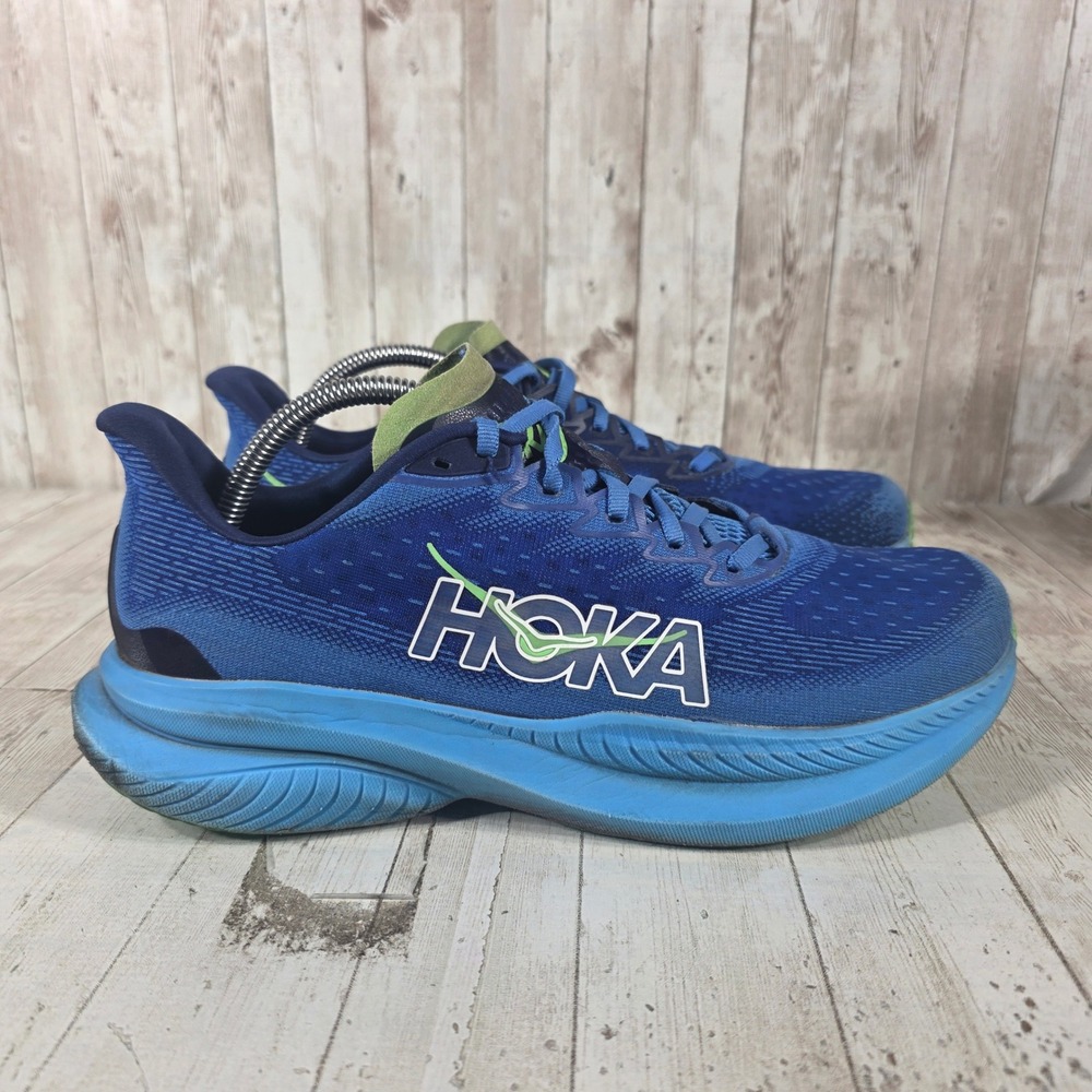 Hoka Mach 6 Blue Lime Green Running Shoes 1147790 VVVT Womens 11.5 Mens 10 D